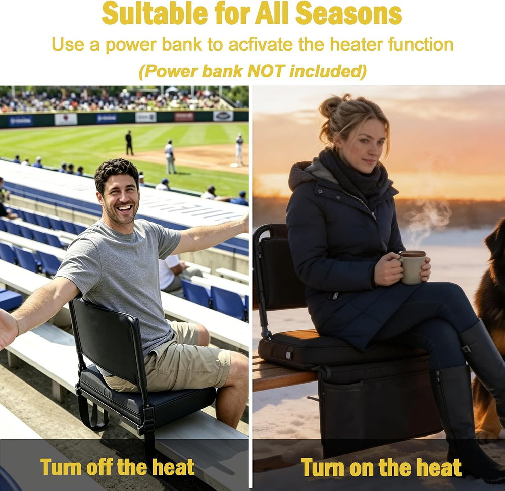 Heated Stadium Seat, Folding Chair with Back Support for Bleachers