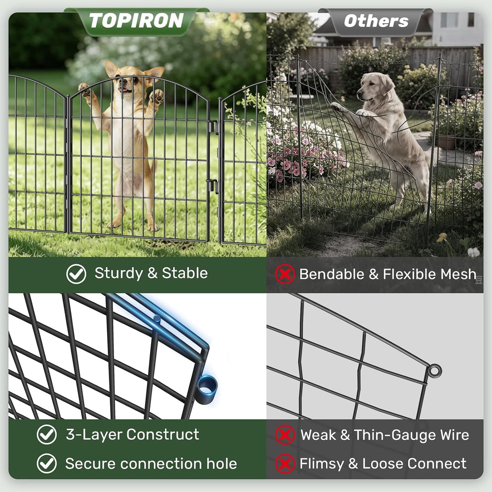 3-Layer Garden Fence with Gate 10 Panel 24in H×20ft L