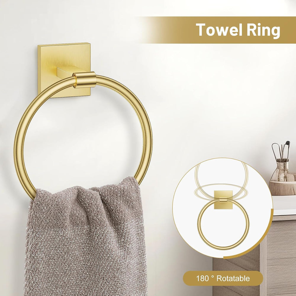 TURS Brushed Gold 4-Pieces Towel Ring Set Include Towel Ring Toilet Paper Hol...