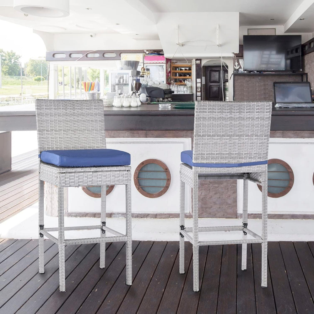 Outdoor Bar Stools Set of 2 Wicker Counter Height Bar Stools Patio Chairs Bar...