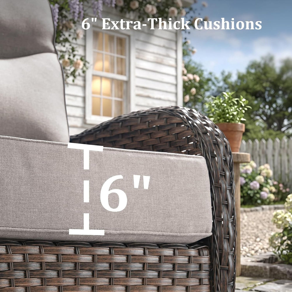 3Pc Patio Furniture Set, Swivel Chairs & Side Table Brown/Gray