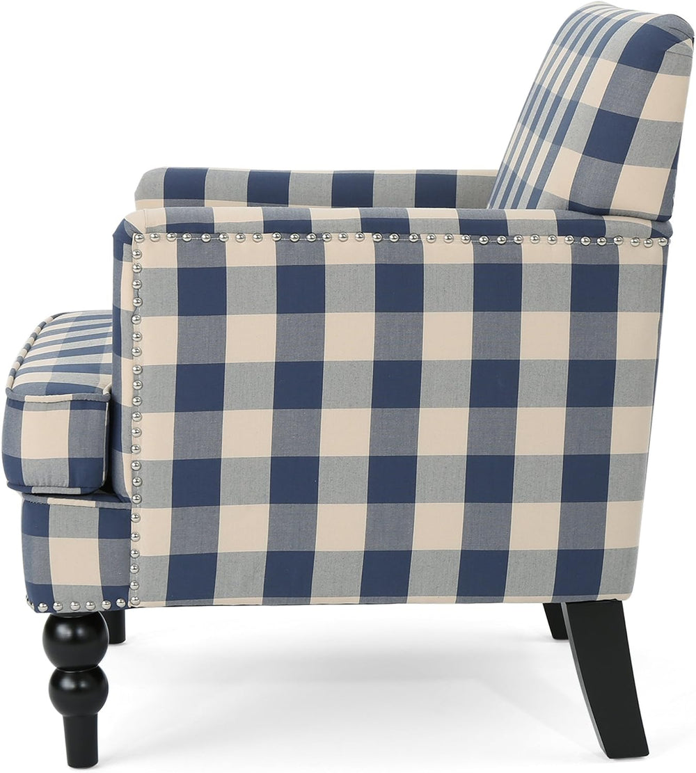 Christopher Knight Home Evete Tufted Fabric Club Chair, Blue Checkerboard, Da...