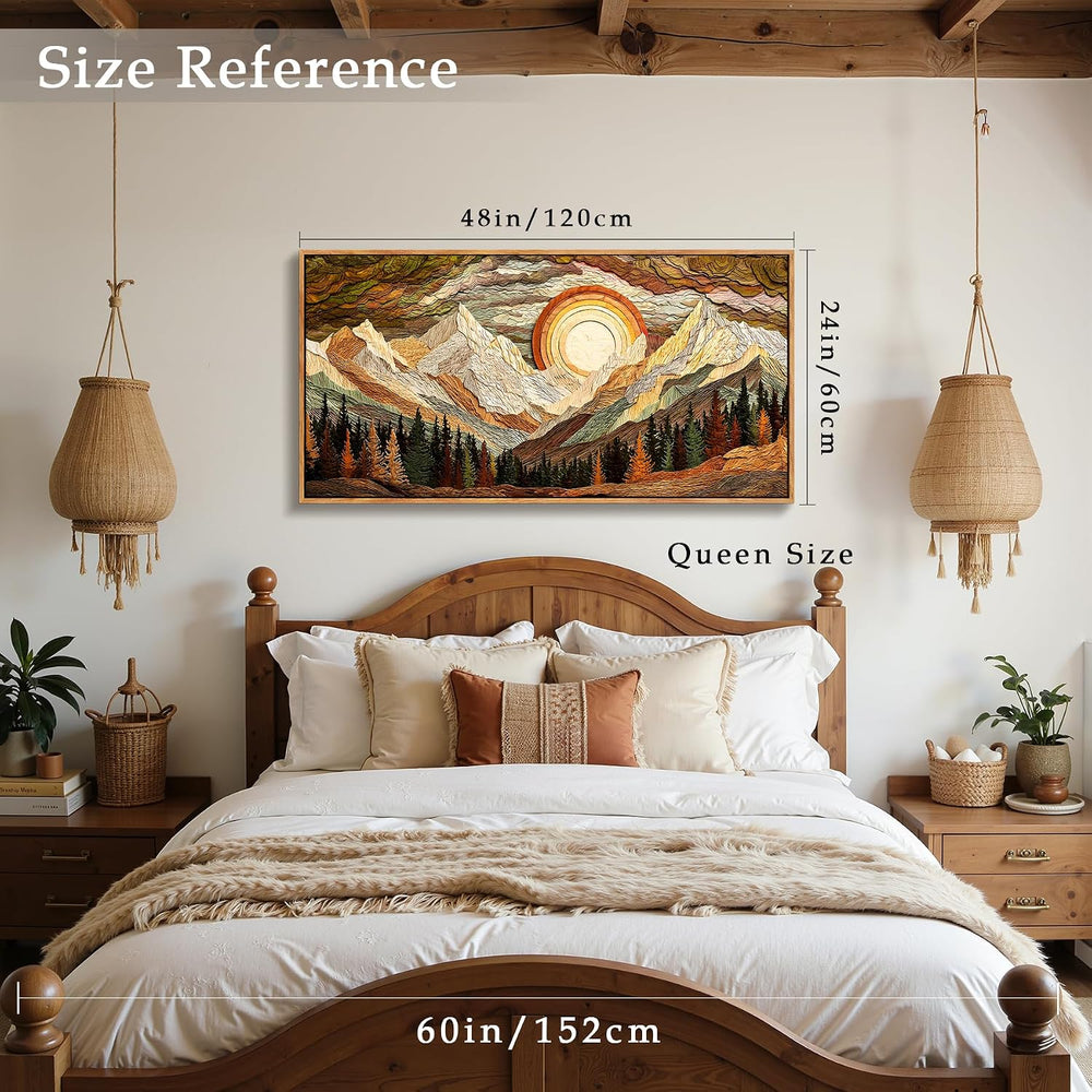 imjiayu Rustic Mountain Framed Wall Decor Sunset Forest Prints 24"x48"
