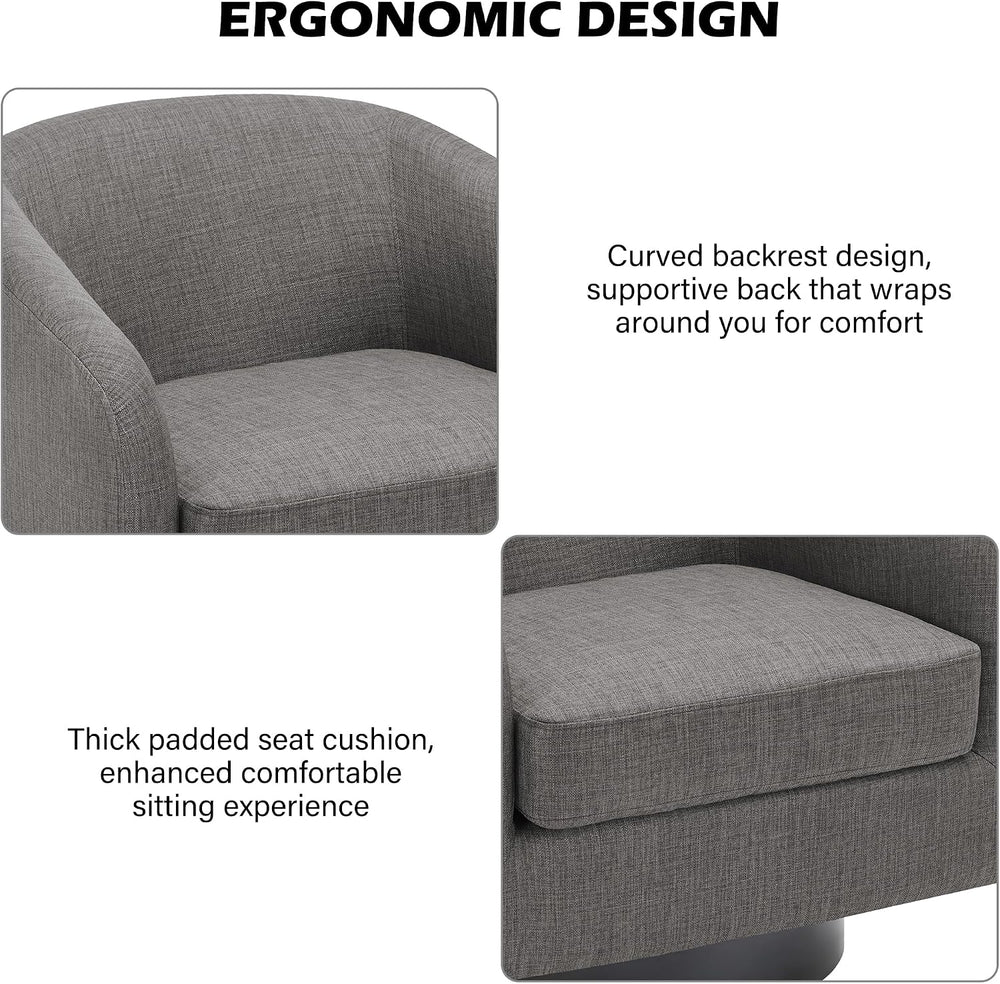 Swivel Barrel Accent Chair, Comfy Reading Armchair, Grey, Set of 2