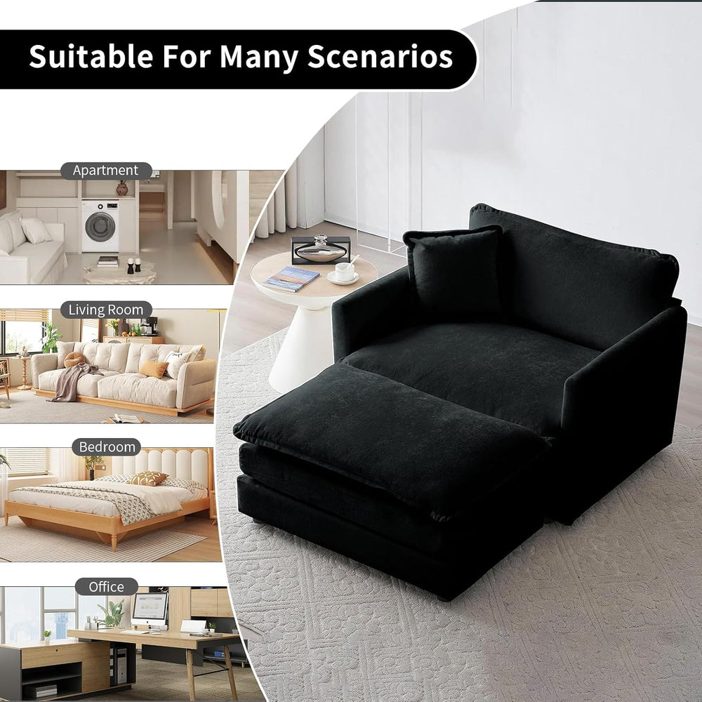 KIVENJAJA 41.4" Oversized Sofa Chair with Ottoman, Single Chaise, Black