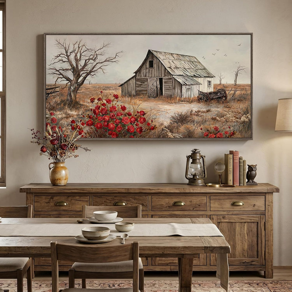 Large Framed Farmhouse Vintage Landscape Wall Art for Living Room, 60x30 In