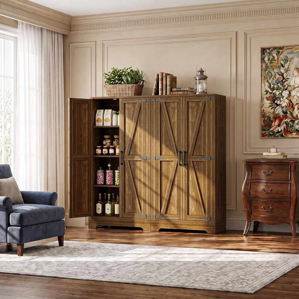 Unikito Kitchen Pantry Cabinet with Adjustable Shelves, Weathered Brown
