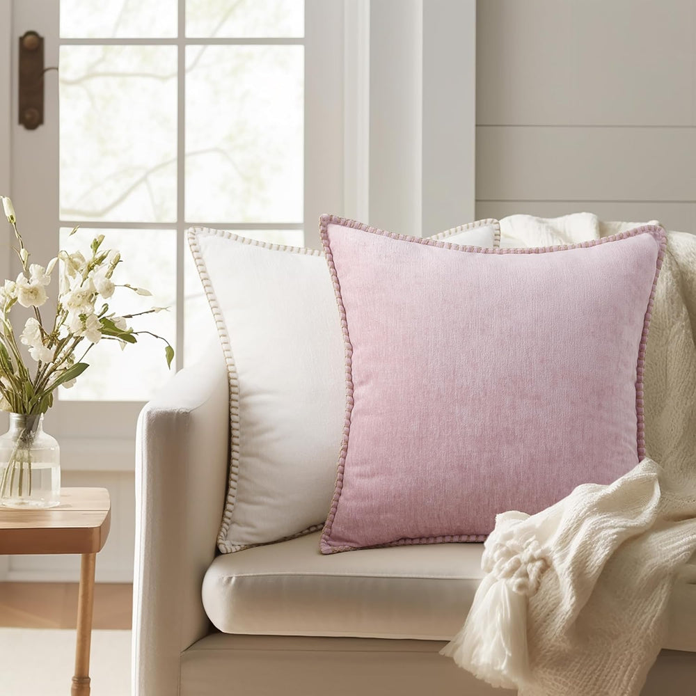 decorUhome Soft Chenille Throw Pillow Covers 24x24 Set of 2 Blush Pink