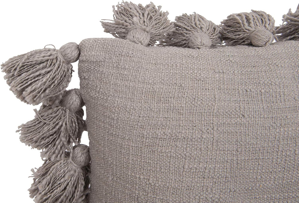 Grey Square Cotton Pillow with Tassels