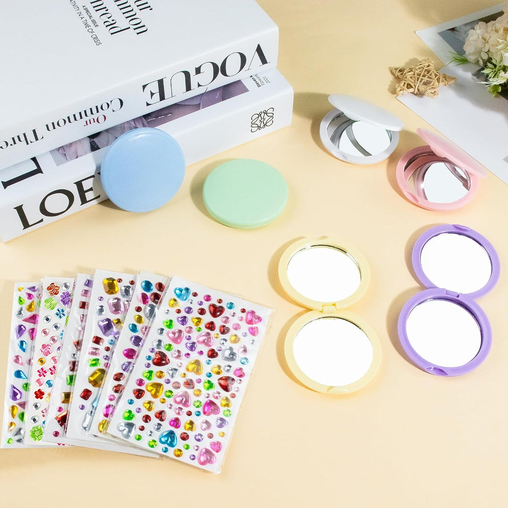 Compact Mirror Bulk, 6-Color Mini, with DIY Stickers (48-Pack)