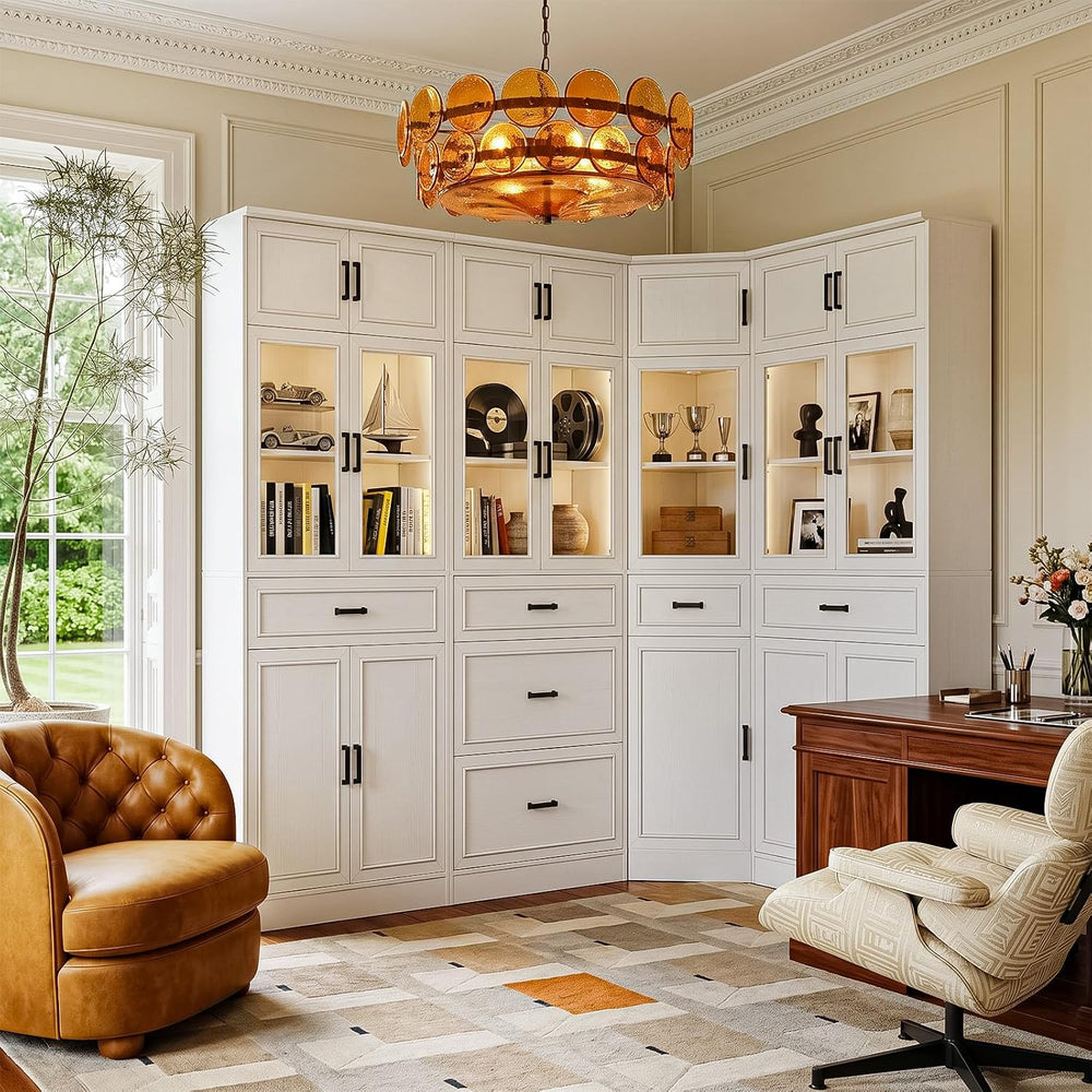 Unikito 80" Tall Corner Cabinet with Glass Doors and Adjustable Shelves