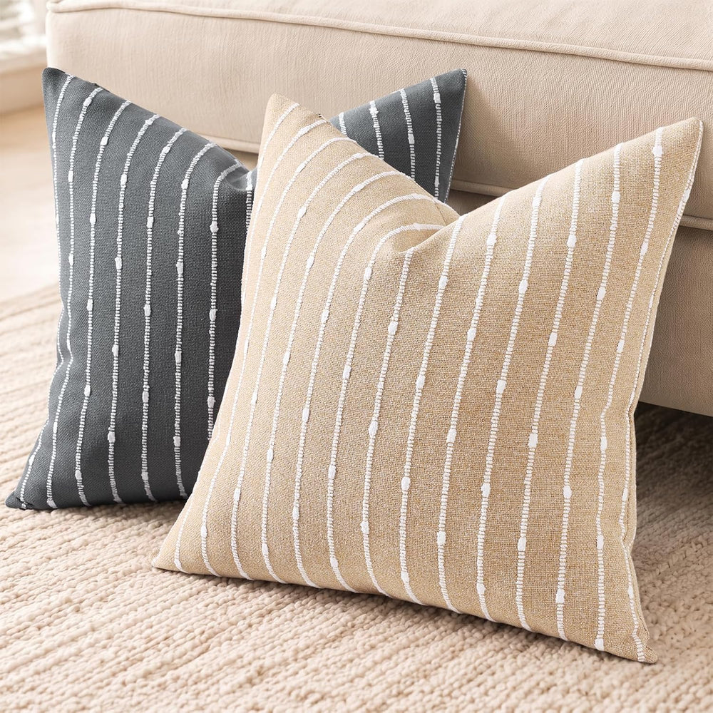 decorUhome Striped Decorative Throw Pillow Covers 20x20 Set of 2, Camel