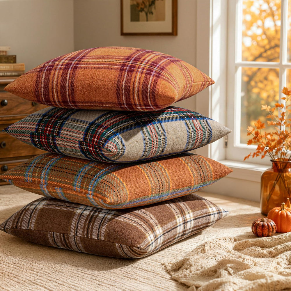 MIULEE Fall Plaid Decorative Lumbar Pillow Covers Set of 2 12x20 Brown