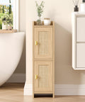 Akxomel Rattan Small Bathroom Cabinet Narrow Toilet Paper Organizer Oak