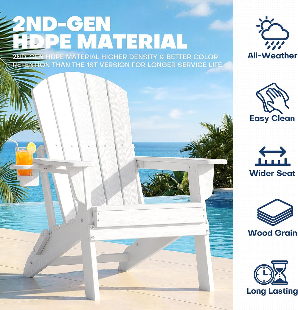 Adirondack Chair Set of 2 with Cup Holders&Table, White