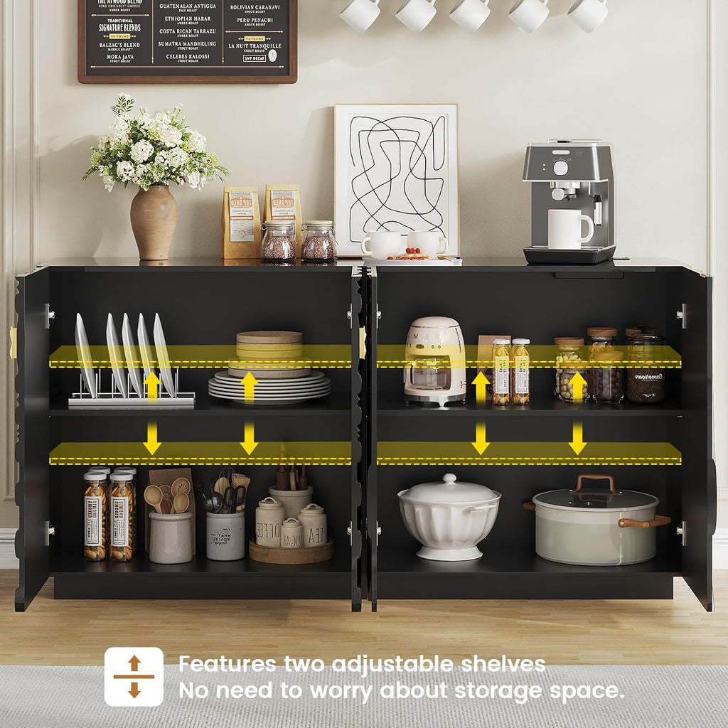 LVSOMT 63" RGB High-Gloss Sideboard Buffet Cabinet with Large Storage