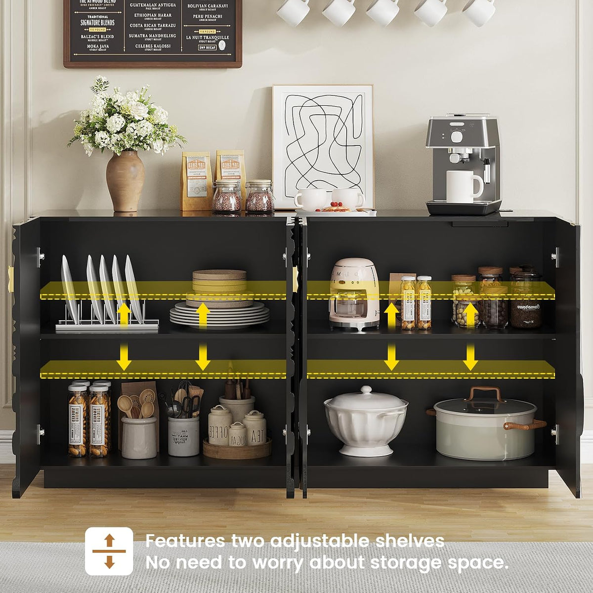 LVSOMT 63" RGB High-Gloss Sideboard Buffet Cabinet with Large Storage