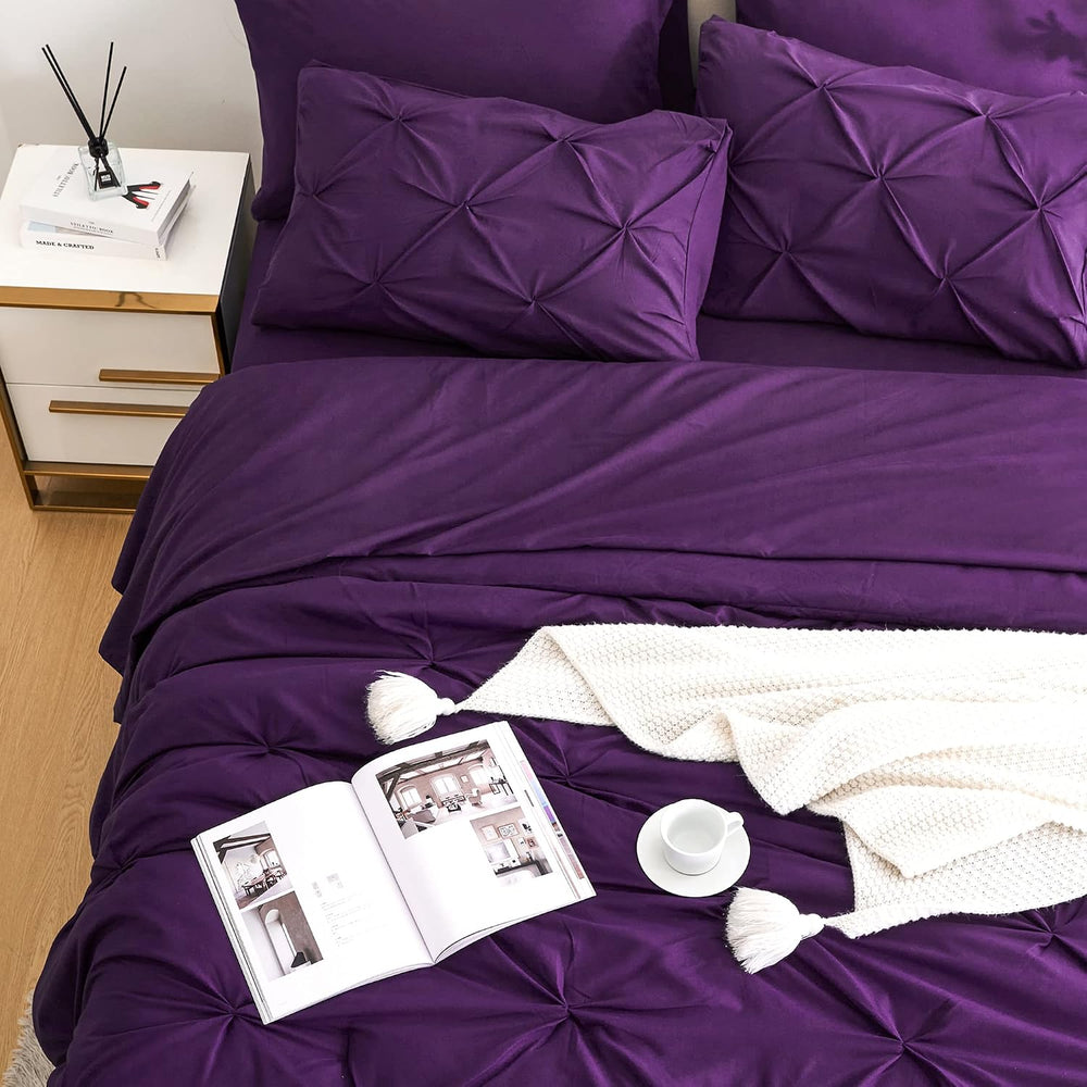 Ubauba 7pc King Size Comforter Set with Sheets, All Season Pintuck 7 Piece Be...