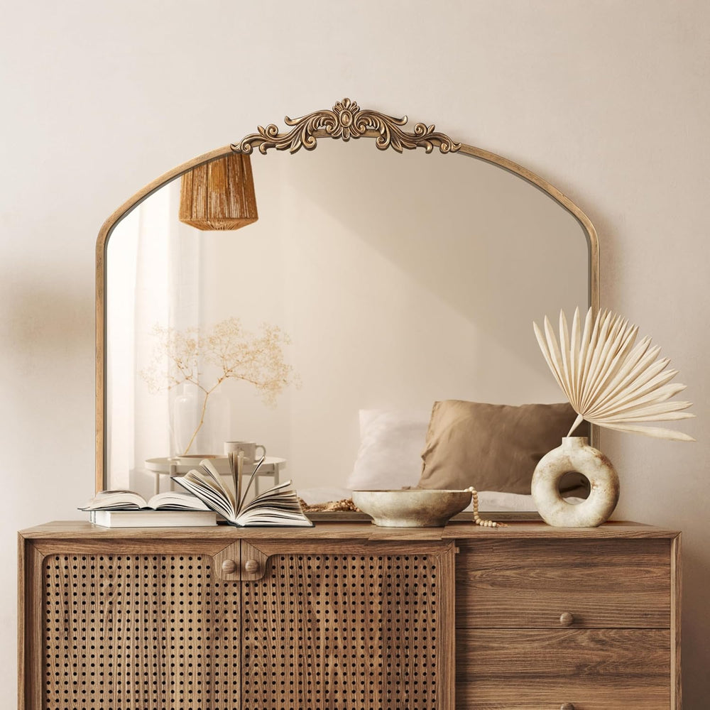 PERFNIQUE Vintage Mirror, 36" X 30" Gold Arched Antique Baroque Mirror