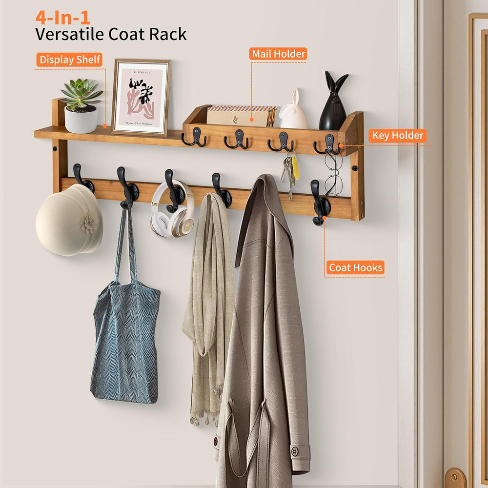 27.5" Wall Mount Coat Rack with Shelf, Key Holder & Mail Organizer, ...