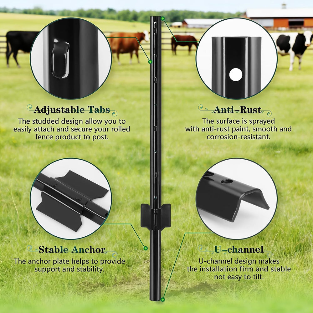 Gtongoko 10 Pack 4FT Heavy Duty Metal Fence Posts, Black U Channel No Dig Fen...