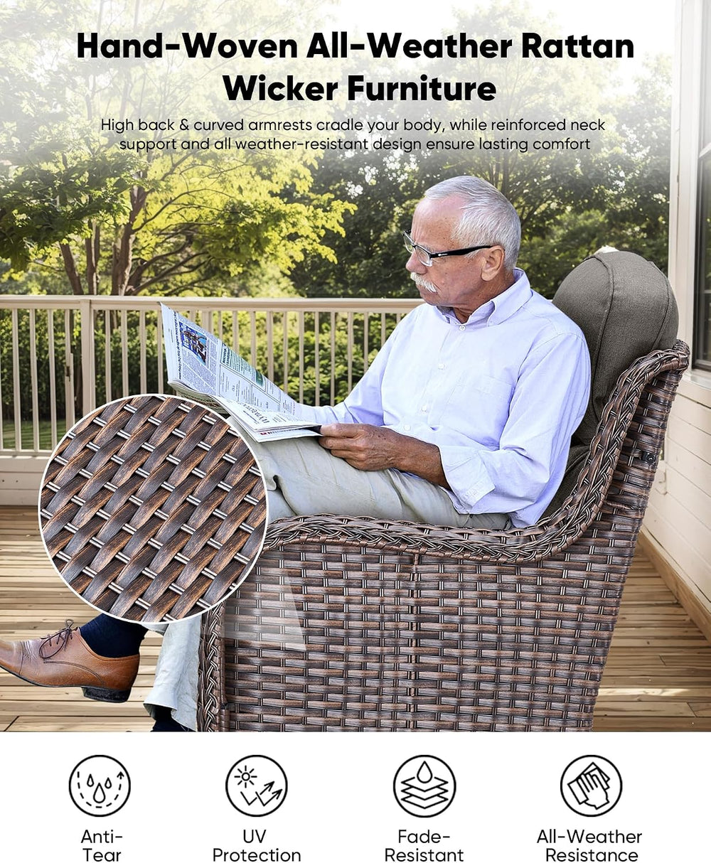 HUMMUH 6 Piece Wicker Patio Conversation Set, Swivel Rockers & Sofa