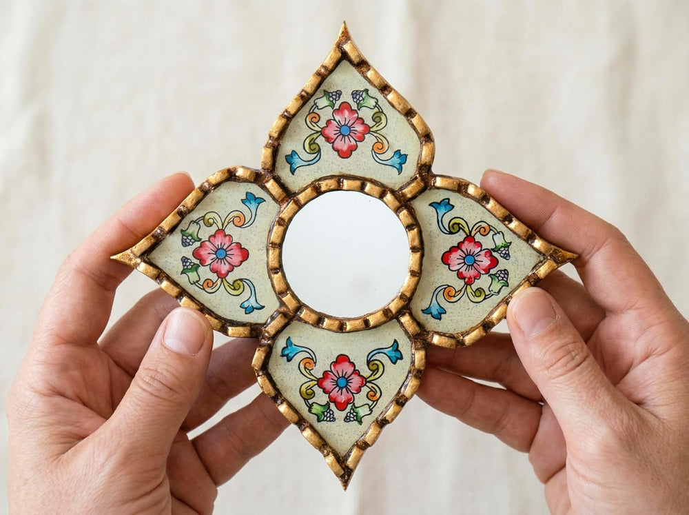 Small Decorative Mirror 6"x6", Peruvian Hand-Painted Glass