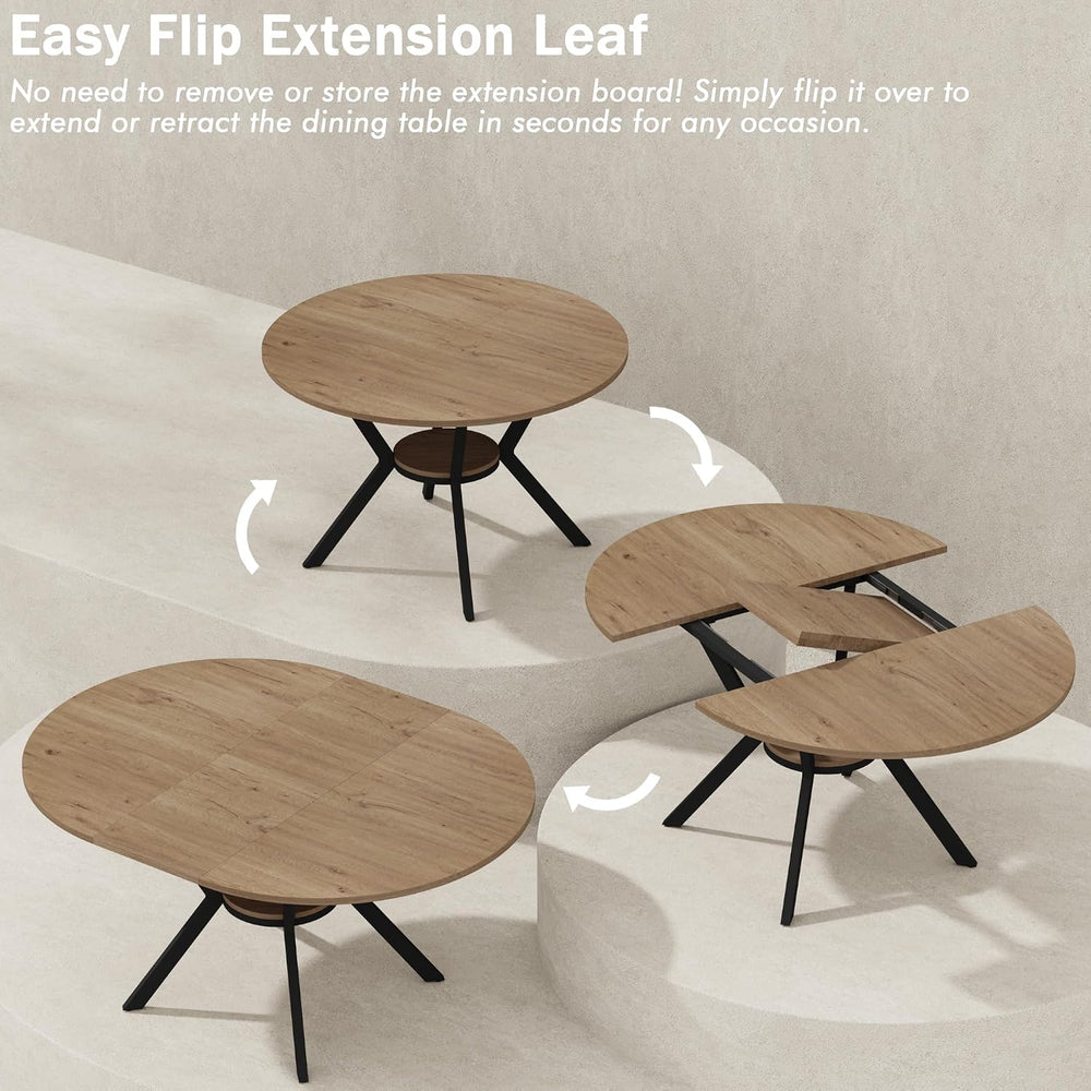 MECHYIN 42"-58" Extendable Round Dining Table for 4-6,with Storage ...