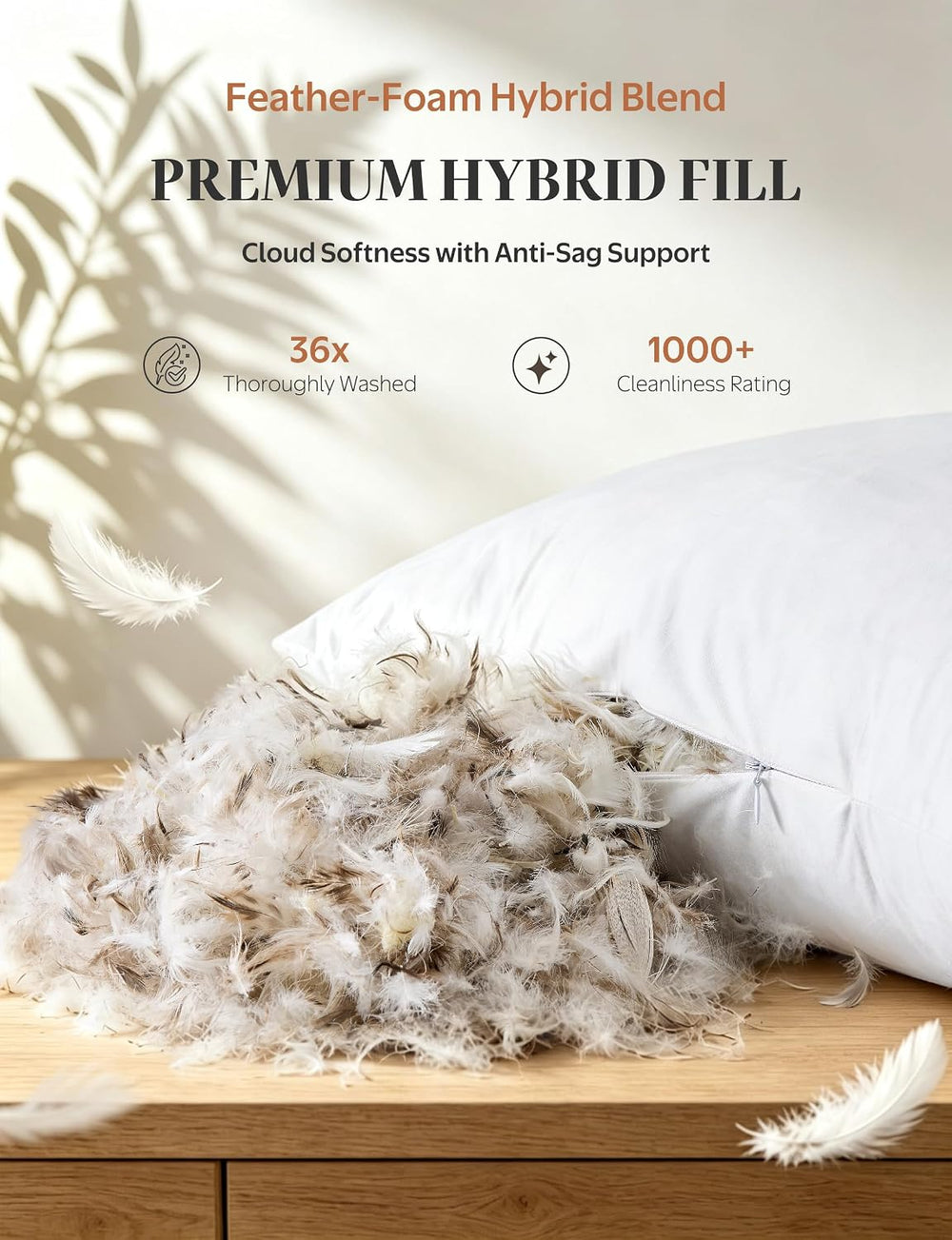 Organic Cotton Feather Down Throw Pillow Inserts 20x20 Set of 2