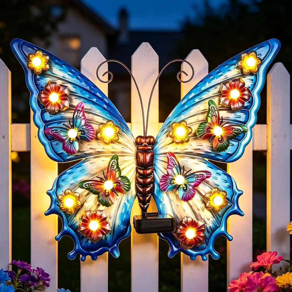 Large Butterfly Wall Art Outdoor with Solar Lights,Metal Wall Decor