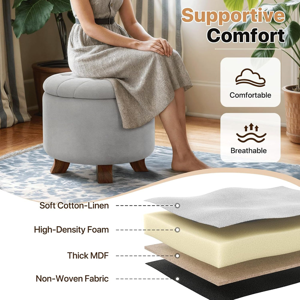 Magshion Round Storage Ottoman, 20 Dia. x 17 H Inches, Light Gray