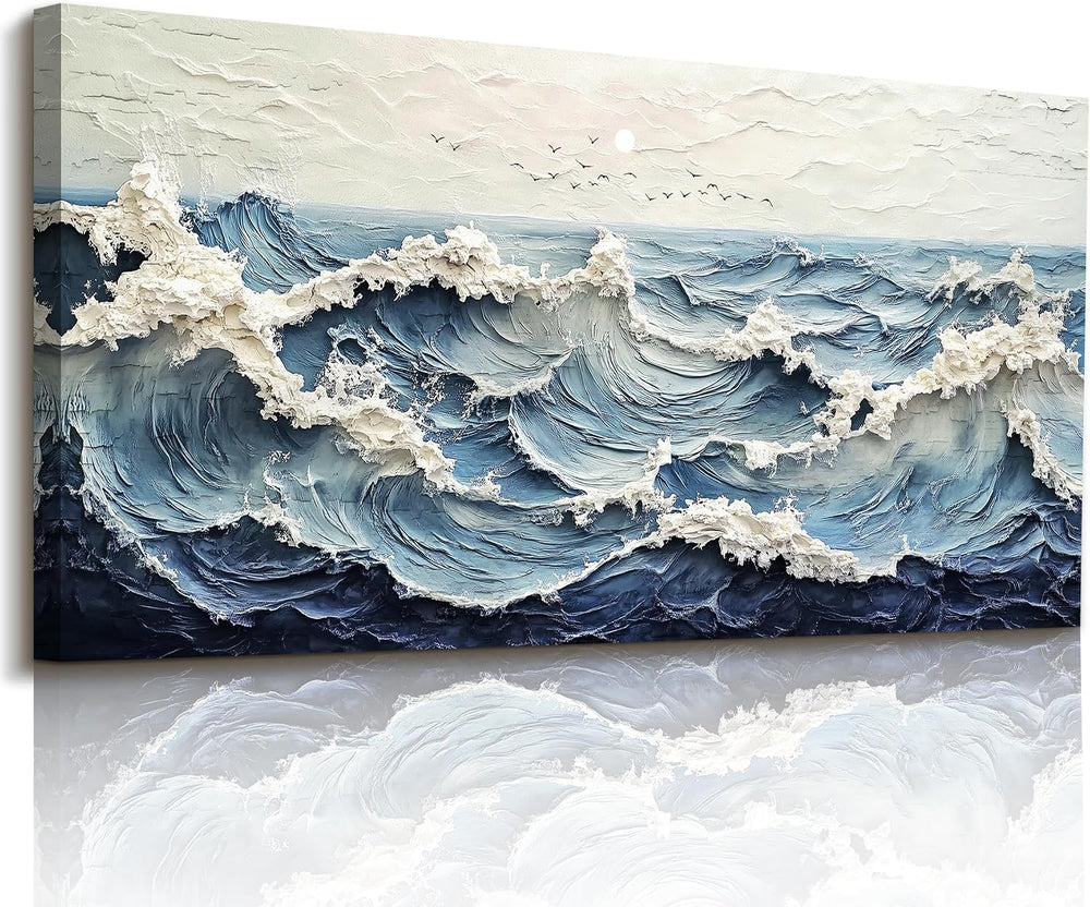 Kinetrix Modern Abstract Wave Wall Art Ocean Large Print Blue White Decor