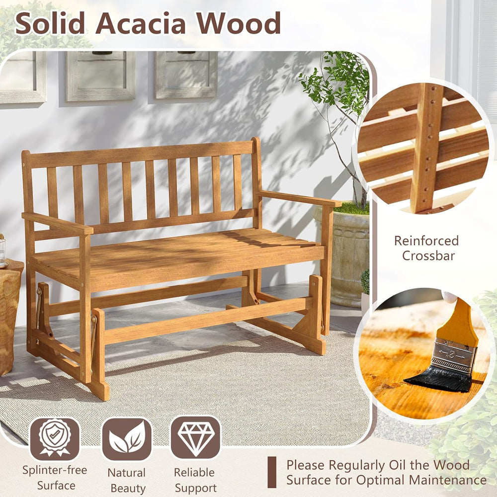 Tangkula 2-Person Outdoor Acacia Wood Glider Bench, Heavy Duty 800 LBS, Patio...