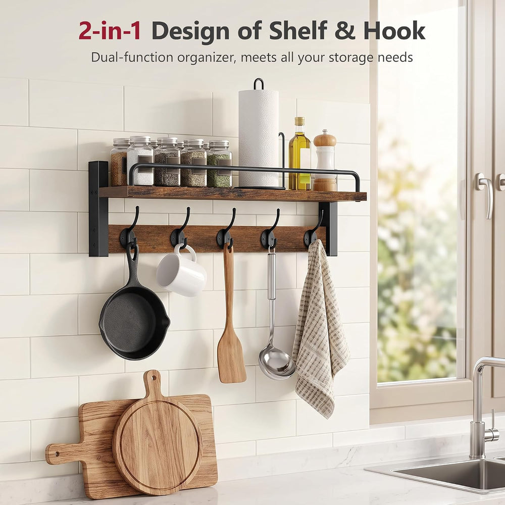Tajsoon 32.6"(16.3"*2) Wall Hooks with Shelf and Guardrail, Rustic ...