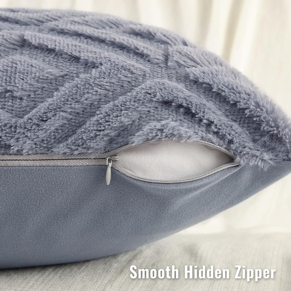 decorUhome Fall Faux Fur Blue Grey Throw Pillow Covers 26x26 Set of 2