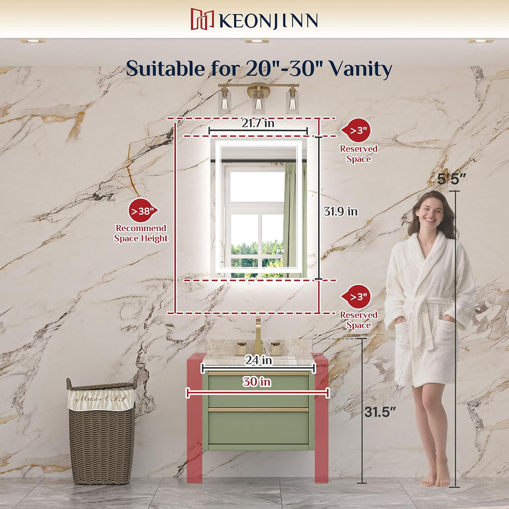 Keonjinn 22" x 32" LED Mirror for Bathroom, Front & Backlit, Te...