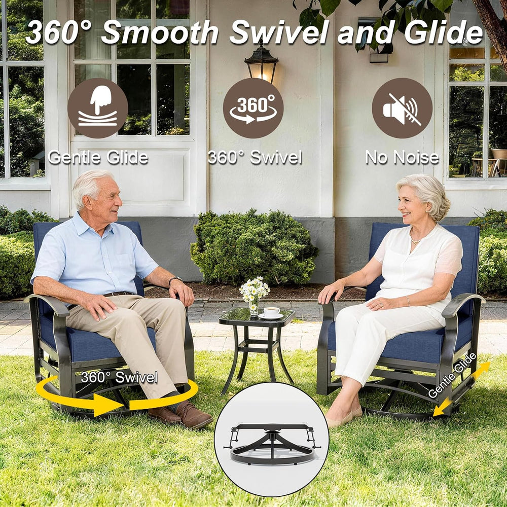 Gotland 5 Piece Patio Set, Aluminum Outdoor Swivel Chairs Set of 2 with 2 Ott...