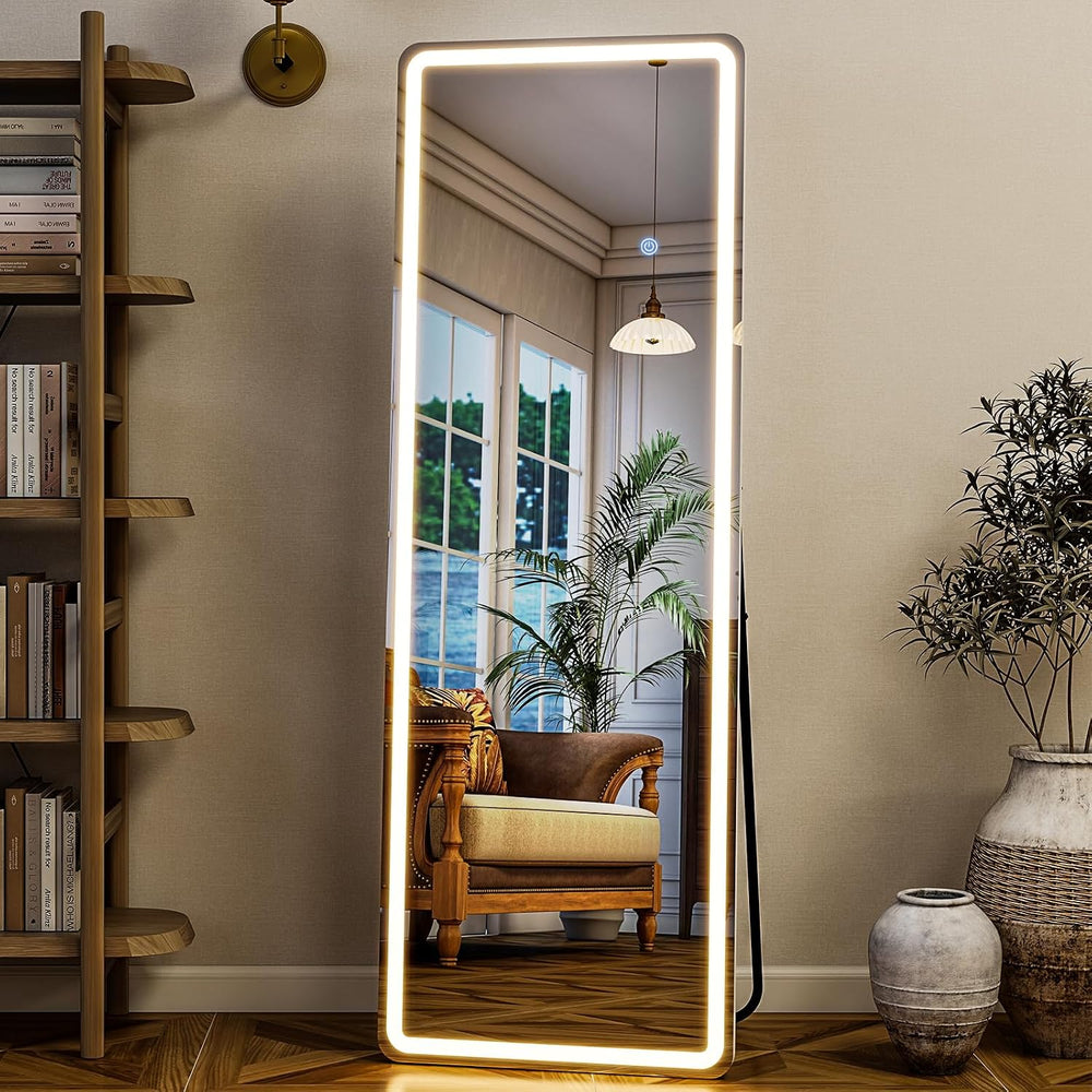 GLSLAND 56" x 20" Full Length Mirror, LED Lighted Floor Standing Mi...