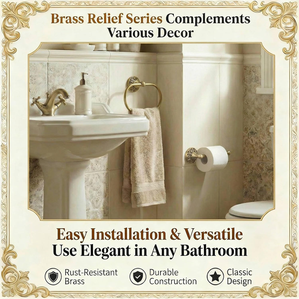 Antique Brass Toilet Paper Holder and Rectangle Hand Towel Ring Set