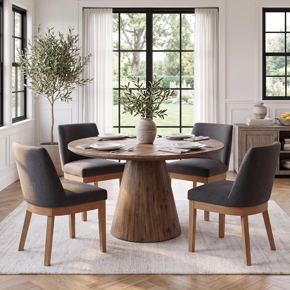 Charcoal Linen Dining Chairs Set of 6, Soft Upholstered Dining Room Chairs