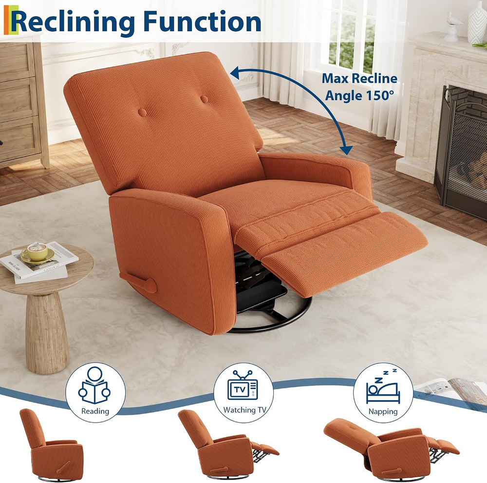 IDEALHOUSE 360° Recliner Chair with Adjustable Backrest & Footrest, Orange