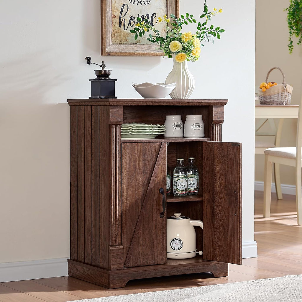 BuildHom 24" Farmhouse Storage Cabinet with Barn Doors, Coffee Bar Cabinet