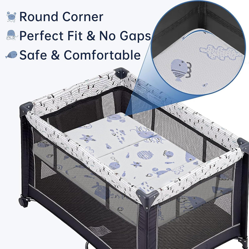 Trifold Pack and Play Mattress,Dual Sided Soft & Firm Memory Foam