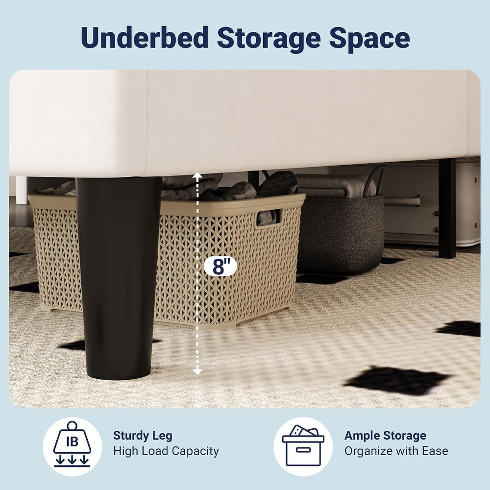 Allewie Queen Bed Frame, Storage Headboard & Charging Station, White