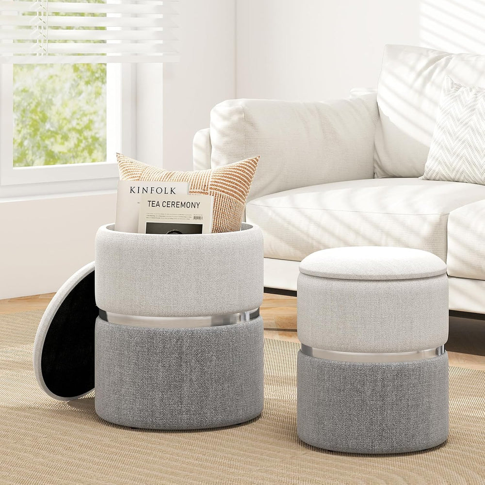 GIANTEX Ottoman with Storage, 1 Large & 1 Small Nesting Ottoman Side Table