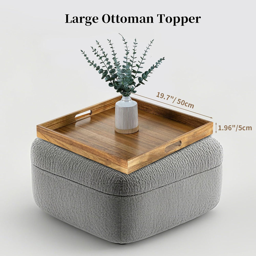 Hanobe 20" Large Acacia Wood Ottoman Tray with Handle for Coffee Table