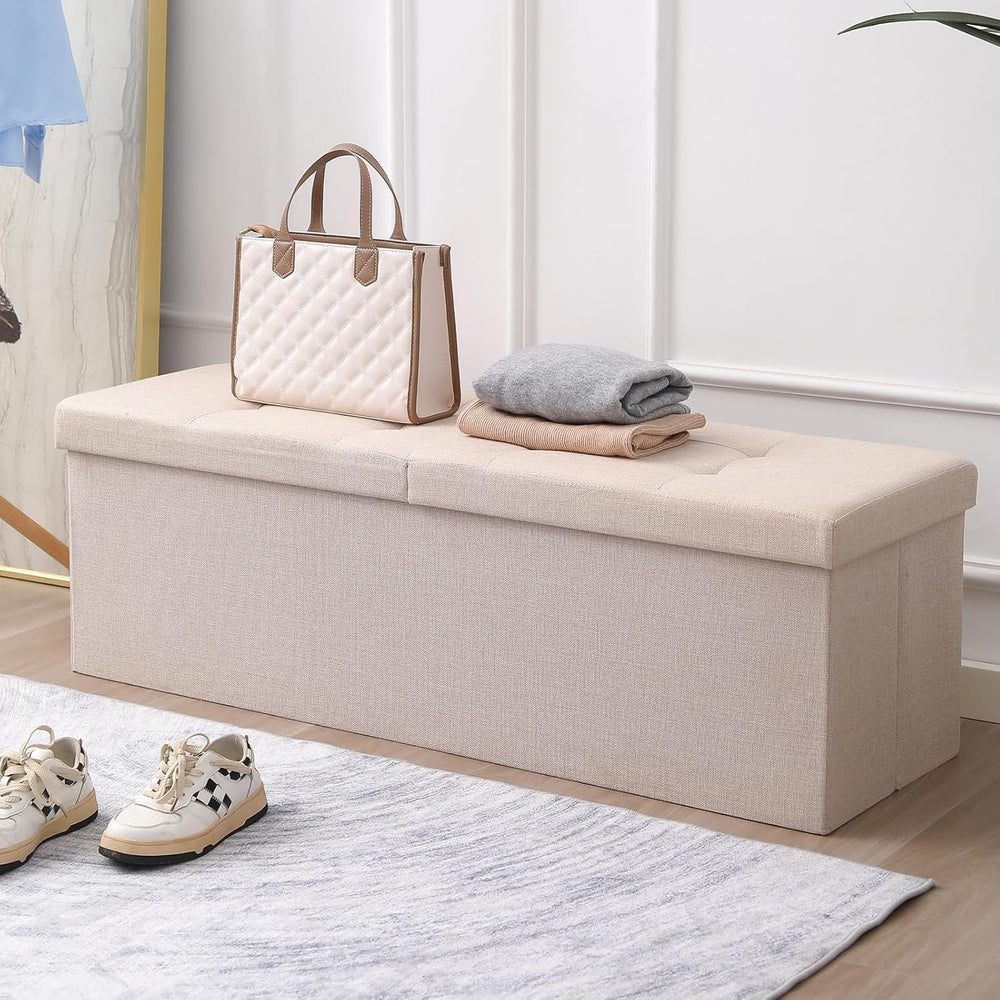 Storage Ottoman Bench Foldable Footrest Foot Stool, 45" Fabric Brown