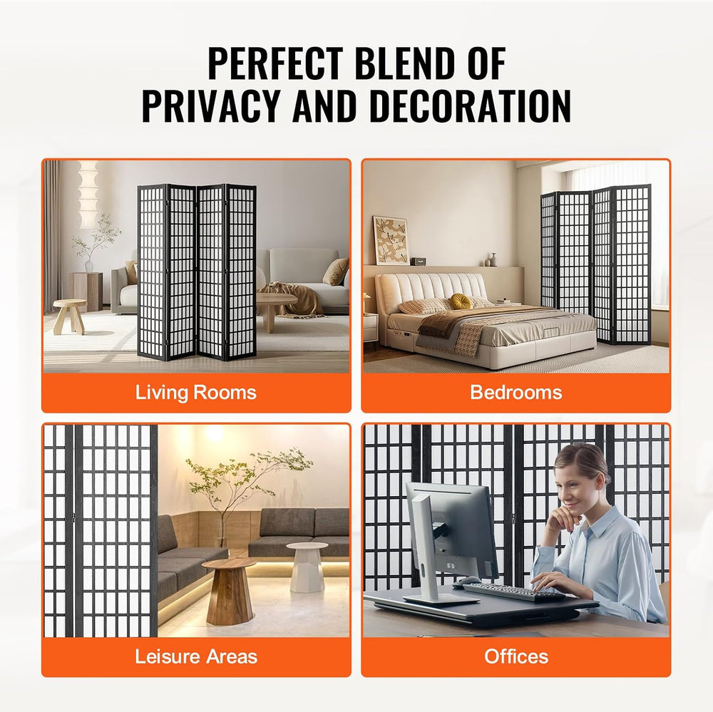 VEVOR Room Divider, 4 Panel Japanese Room Divider, Wood Folding Privacy Scree...