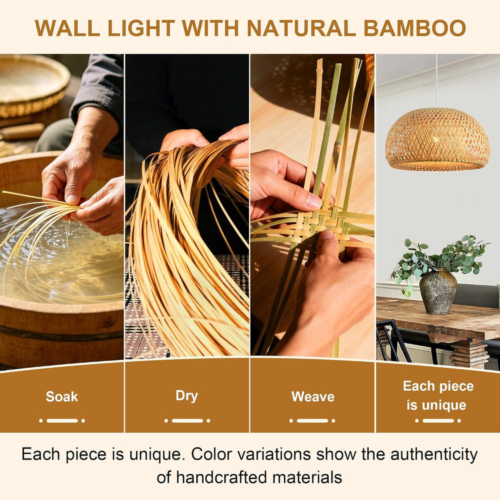 Frideko Bamboo Lantern Plug in Wall Sconces Wicker Wall Lamp with Plug in Cor...