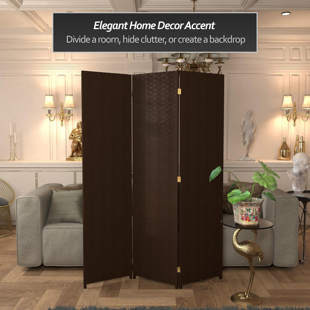 Red Lantern 6 ft. Tall Woven Fiber Room Divider, 3 Panels, Dark Mocha